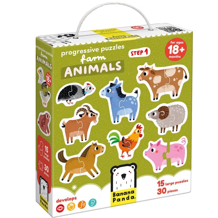 15 puzzles animales de la granja de 2 piezas<Banana Panda New