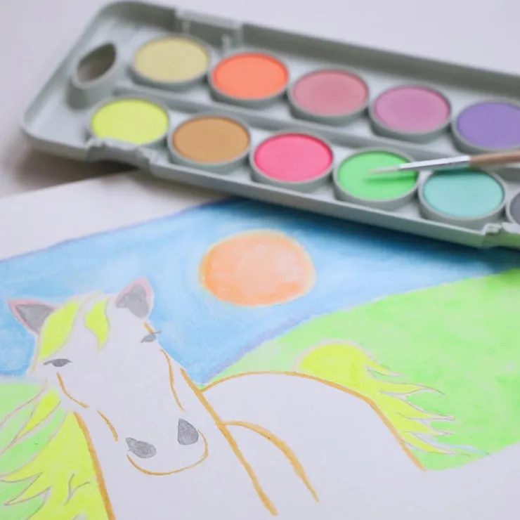 Acuarela escolar 12 colores flúor y metalizados<Primo Best