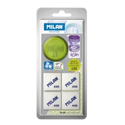 Afilalápiz con depósito y 4 gomas de borrar<Milan Online