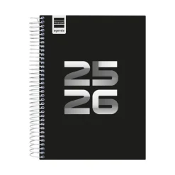 Agenda espiral cuarto Cool negro 2025-2026 día página<Finocam Online