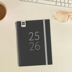 Agenda espiral cuarto secundaria negro 2025-2026 día página<Finocam Best