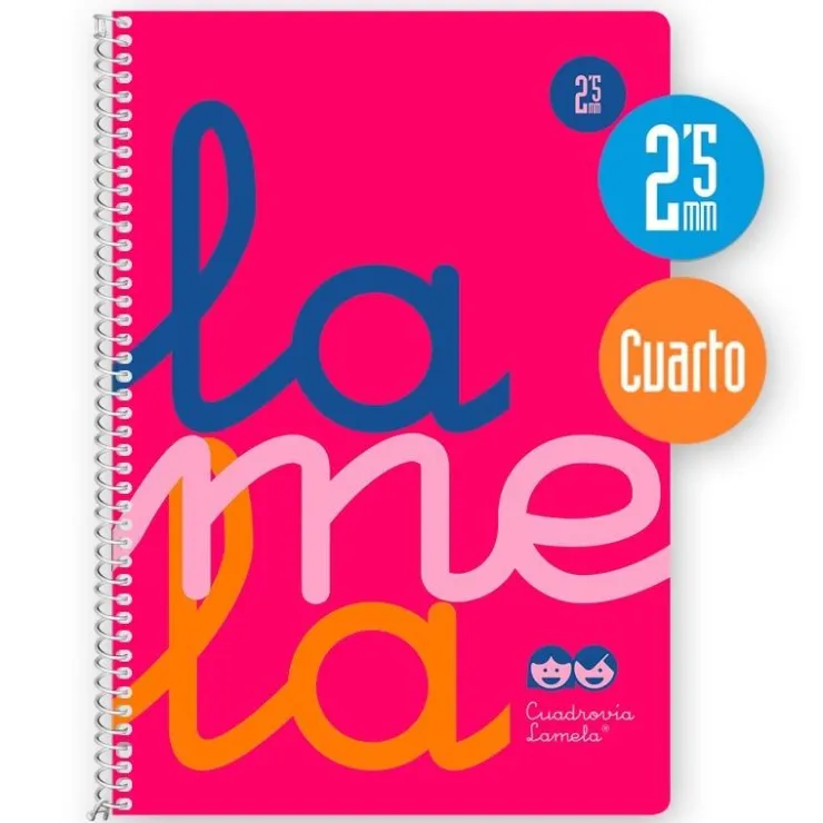 Bloc cuarto cuadrovía 2,5mm. 80 hojas tapa polipropileno rosa flúor<Lamela Hot
