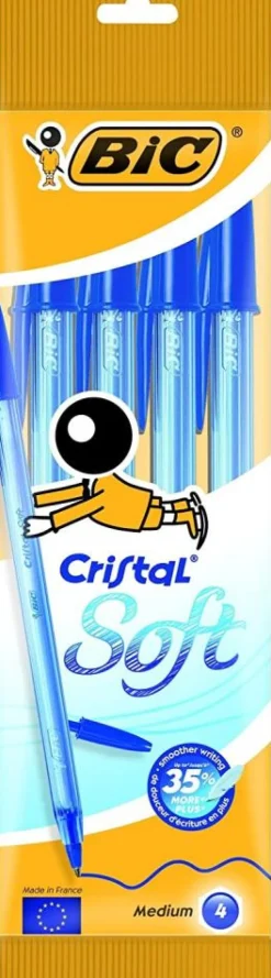 Bolígrafo tinta azul 4 unidades Cristal Soft<Bic New