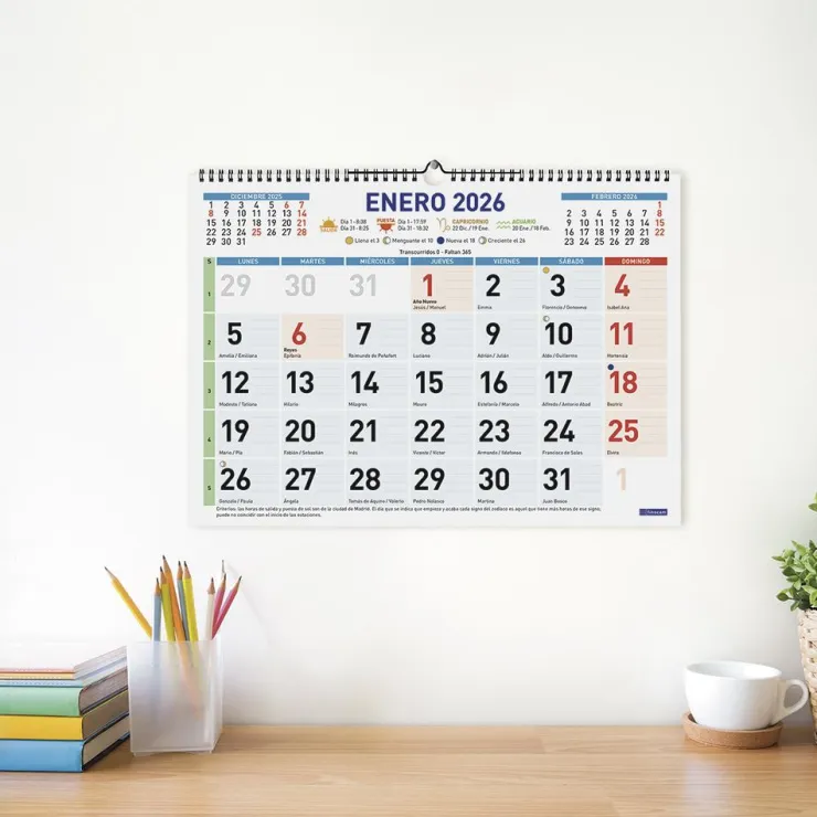 Calendario pared color mixto L 2026<Finocam Online