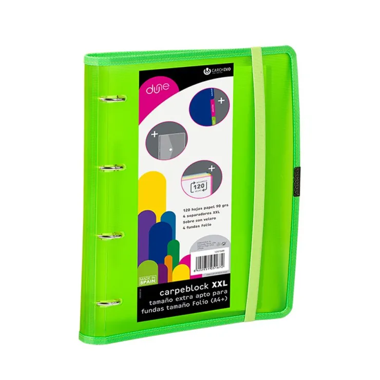 Carpebloc folio verde 4 anillas 35mm. PP Dune XXL con recambio<Carchivo Discount