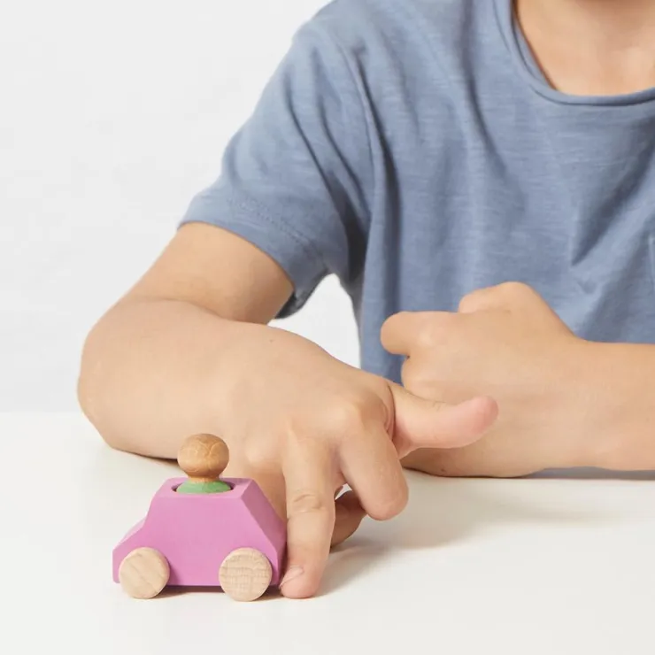 Coche madera rosa Lubu con figura verde<Lubulona Best
