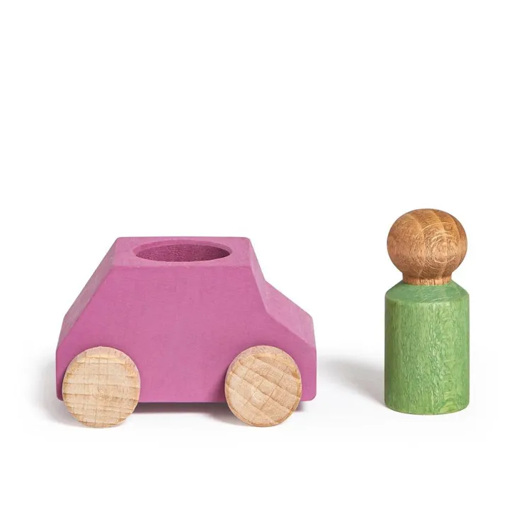 Coche madera rosa Lubu con figura verde<Lubulona Best