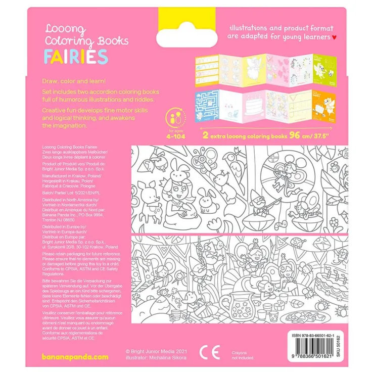 Colorea y aprende con hadas, cuadernos para colorear extra largos<Banana Panda Sale