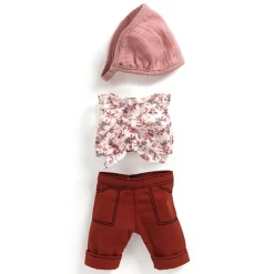 Conjunto camisa sin mangas y pantalón burdeos 32cm con pañuelo para pelo<Djeco Best