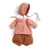 Conjunto camisa y gorro rosa con bombacho marrón 32cm.<Djeco New