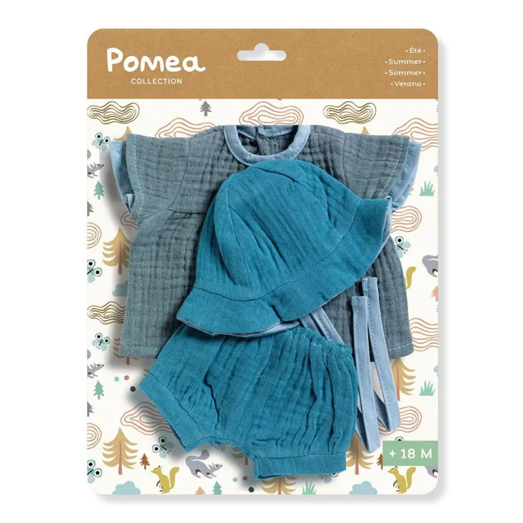 Conjunto camisa y pantalón azul verano 32cm con gorro<Djeco