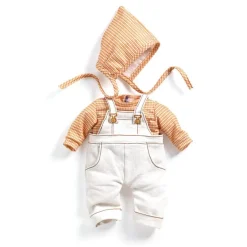 Conjunto peto blanco con camisa y gorro a rombos 32cm.<Djeco