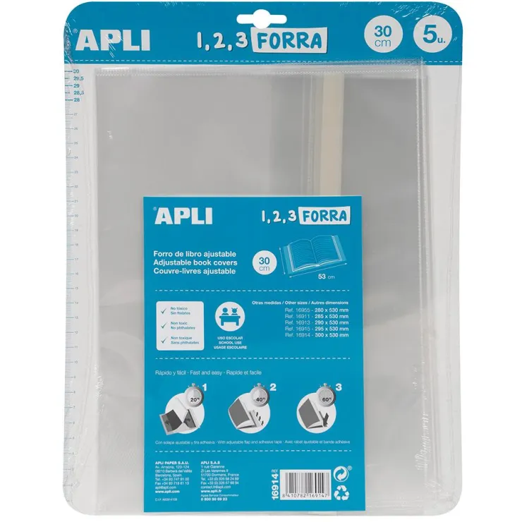 Forro para libros modelo funda 30x53cm 5 unidades<Apli Online