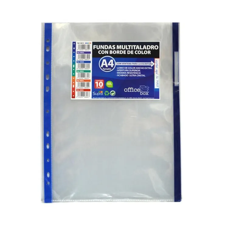 Funda transparente tamaño A4 con multitaladro y borde de colores 10 unidades<Fraga Clearance