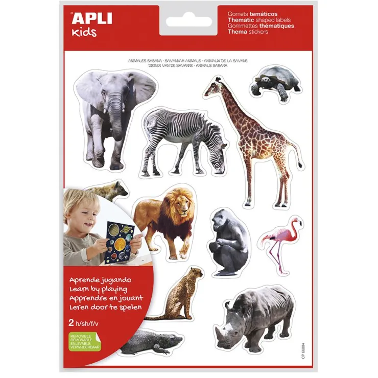 Gomets animales de la sabana 2 láminas<Apli Discount