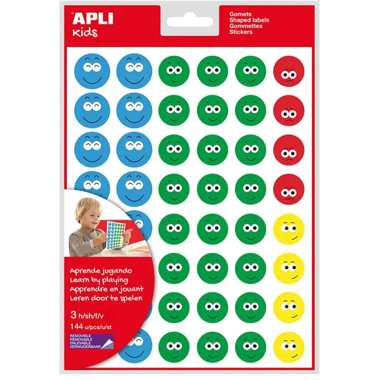 Gomets caras 3 láminas<Apli Discount