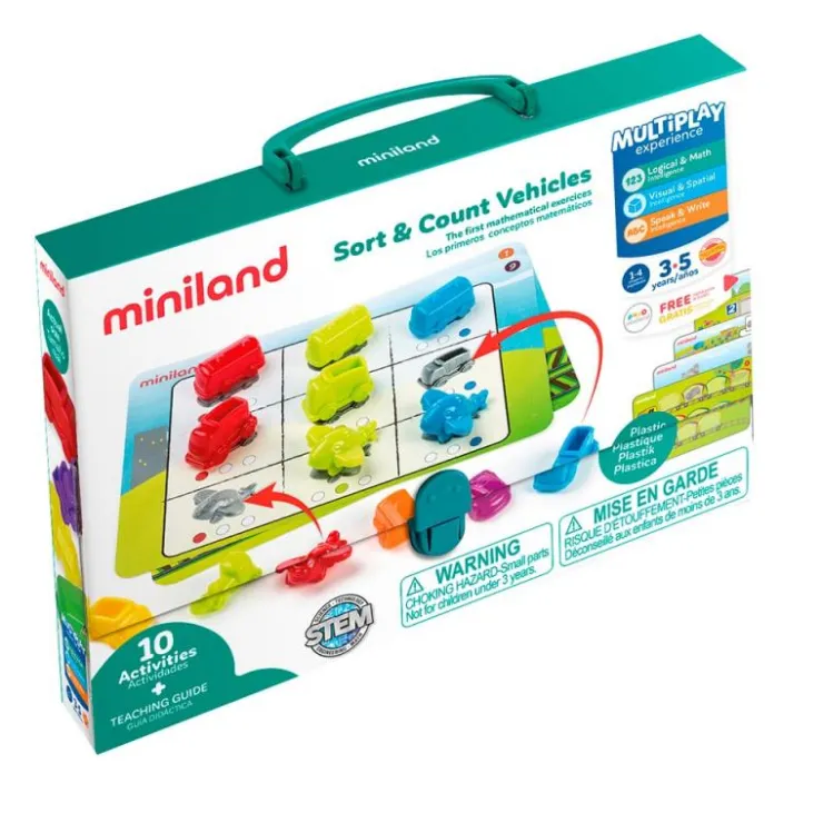 Juego clasificar y contar vehículos<Miniland Discount