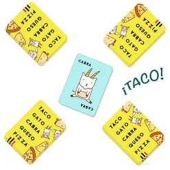 Juego de cartas Taco, Vuelta, Cabra, Queso, Pizza.<Ludilo Sale