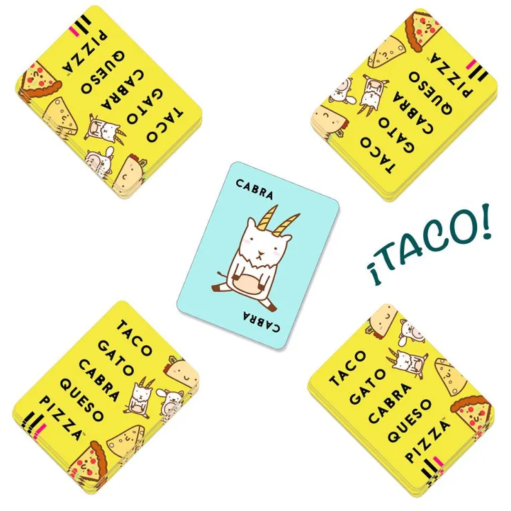 Juego de cartas Taco, Vuelta, Cabra, Queso, Pizza.<Ludilo Sale