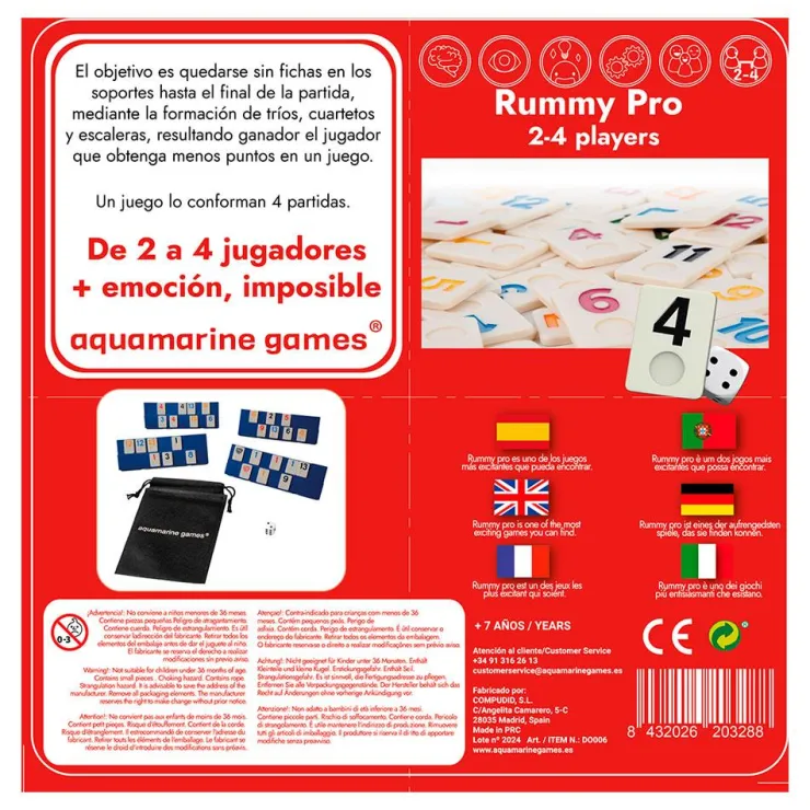 Juego de mesa Rummy Pro caja de metal<Aquamarine Games