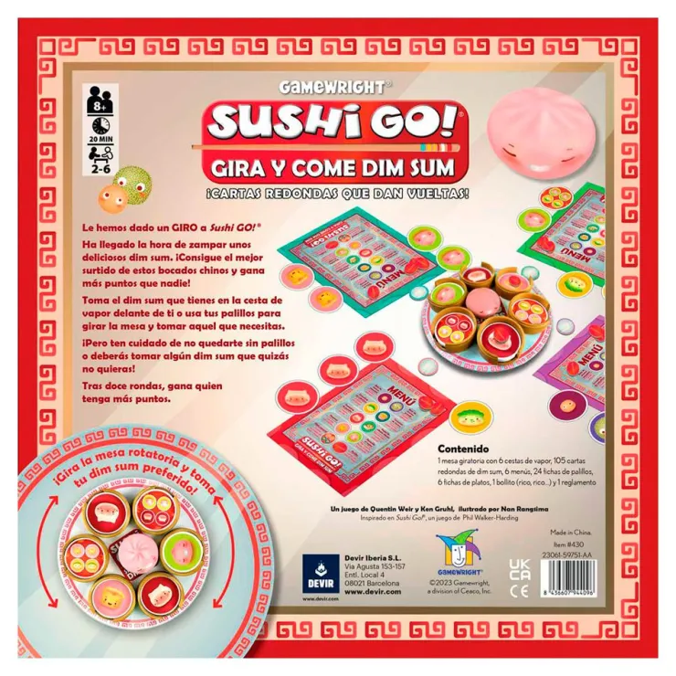 Juego de mesa Sushi Go gira y come dim sum.<Devir Hot