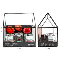 Kit de cultivo invernadero cristal tomates bio con 3 macetas metal<Radis et capucine