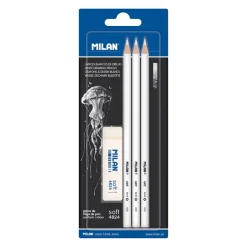 Lápiz blanco 3 unidades con 1 goma soft 4824<Milan Best