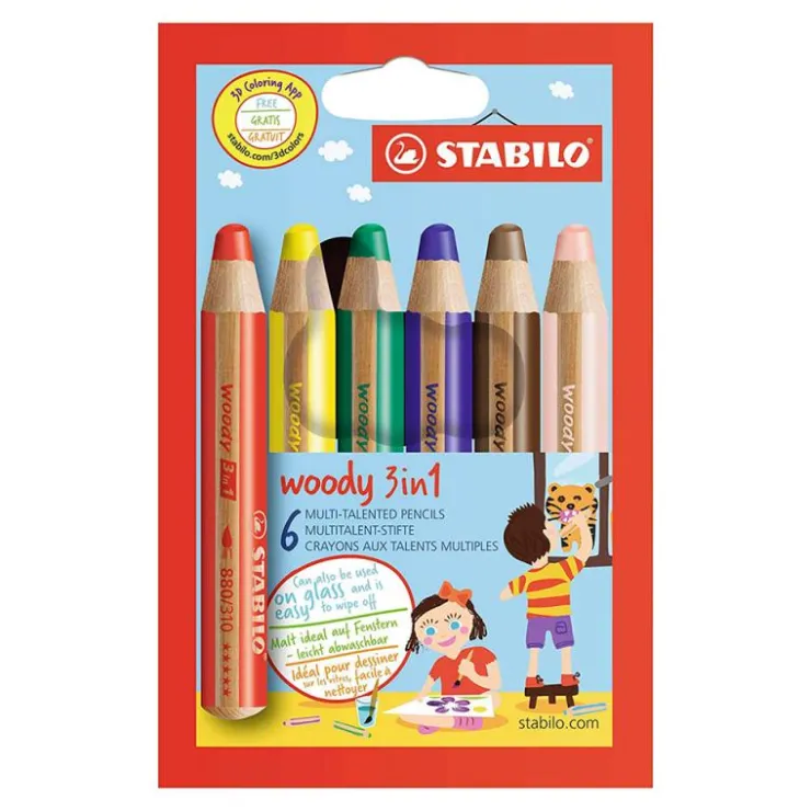 Lápiz grueso multifunción 6 colores Woody 3 en 1<Stabilo Hot