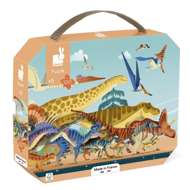 Maletín puzzle panorámico dinosaurios 100 piezas<Janod