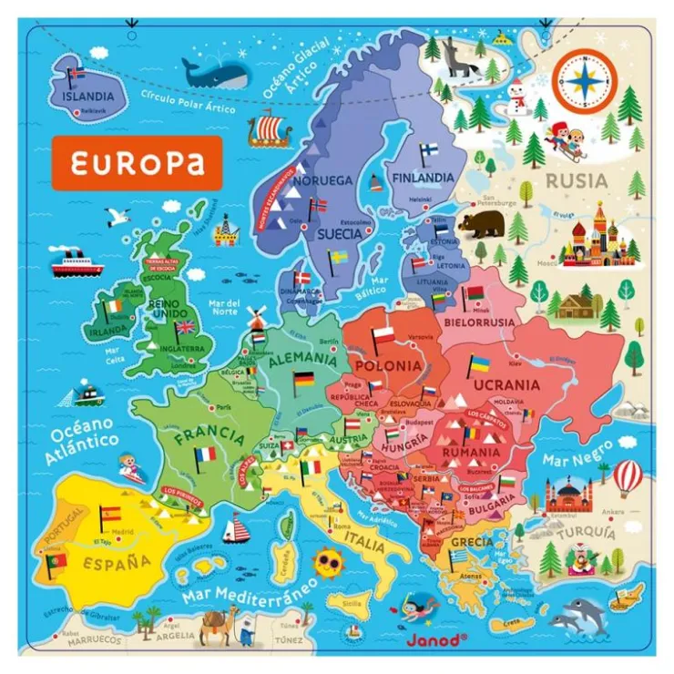Mapa magnético Europa en español 40 piezas<Janod Discount