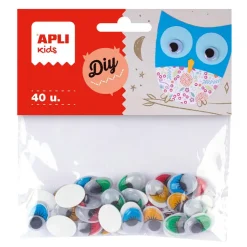Ojos ovalados adhesivos colores 1,6x1,2cm 40 unidades<Apli Hot
