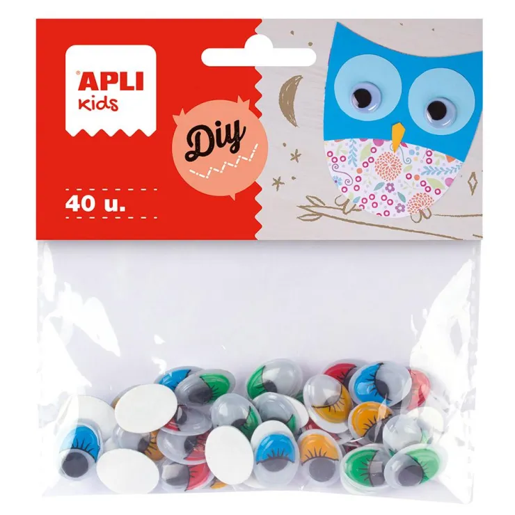 Ojos ovalados adhesivos colores 1,6x1,2cm 40 unidades<Apli Hot