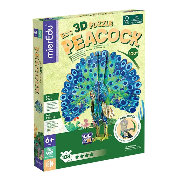 Puzzle eco 3D pavo real 108 piezas<Mieredu New