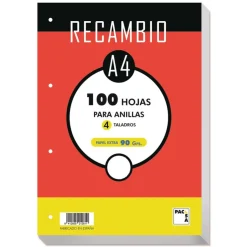 Recambio A4 liso 100 hojas 4 taladros<Pacsa Best