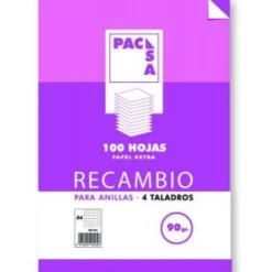 Recambio A4 milimetrado 100 hojas 4 taladros<Pacsa