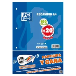 Recambio A4 4 taladros cuadro 4x4mm 120 hojas<Oxford Hot