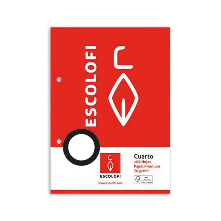 Recambio cuarto liso, 100 hojas, 2 taladros<Escolofi Sale