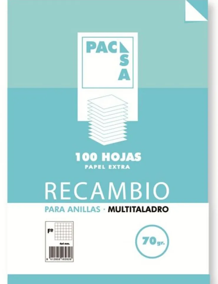 Recambio folio cuadro 4mm. 100 hojas multitaladro<Pacsa Discount