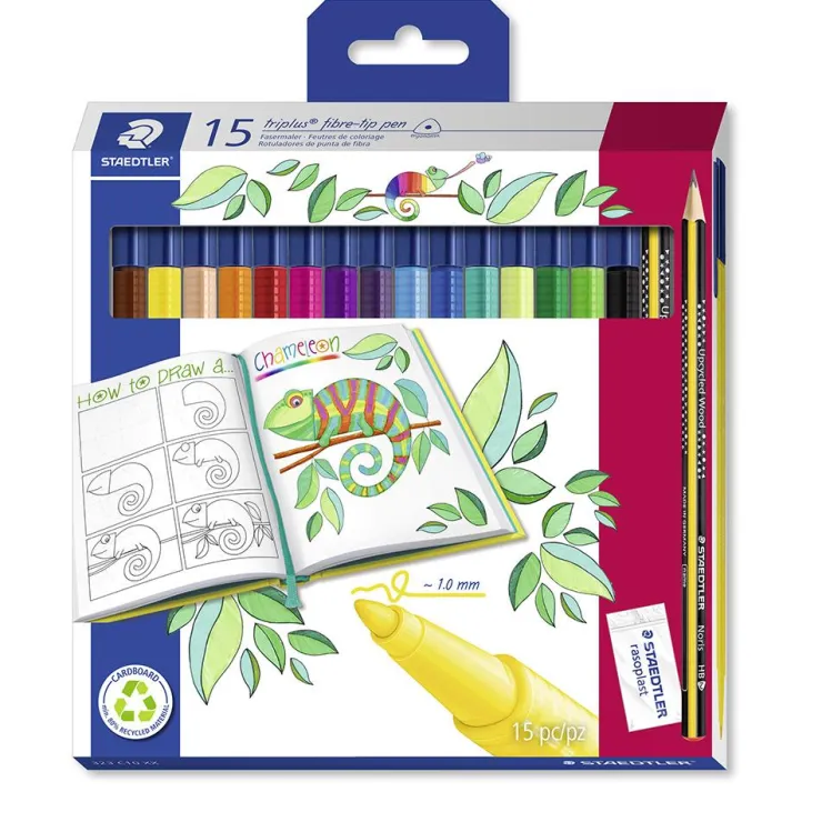 Rotulador Triplus 15 colores con lápiz y con goma borrar<Staedtler