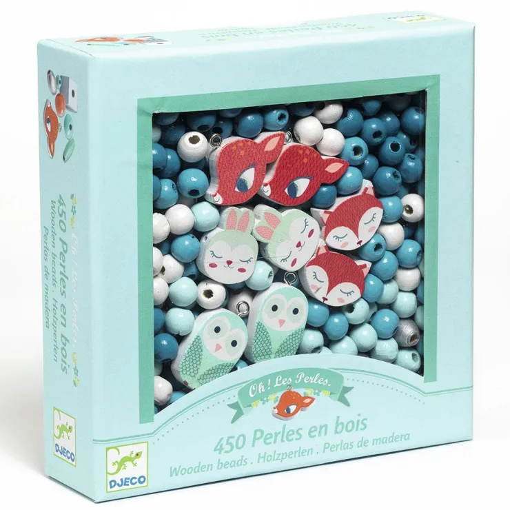 Set 450 abalorios madera animales<Djeco Outlet