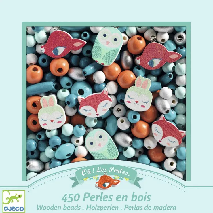 Set 450 abalorios madera animales<Djeco Outlet
