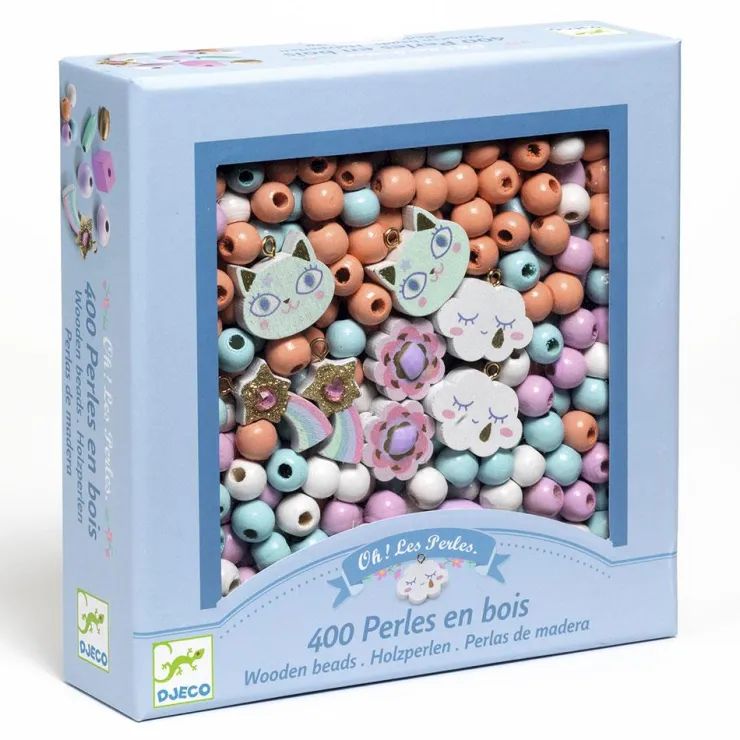 Set 400 abalorios madera arcoíris<Djeco Discount