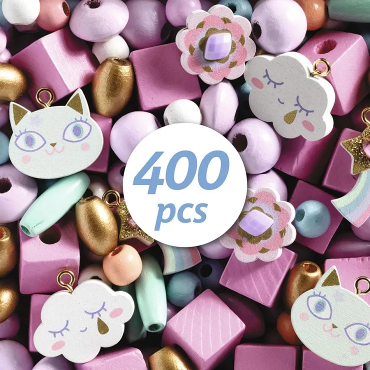 Set 400 abalorios madera arcoíris<Djeco Discount