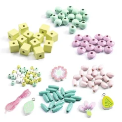 Set 450 abalorios madera flores y hojas<Djeco
