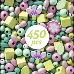 Set 450 abalorios madera flores y hojas<Djeco