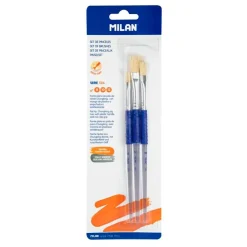 Set 3 pinceles planos serie 526 números 8, 10 y 12<Milan Hot