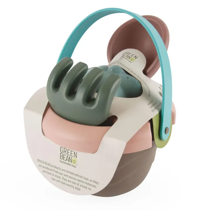 Set cubo de playa con accesorios Eco Green Bean, colores surtidos<Dantoy Online