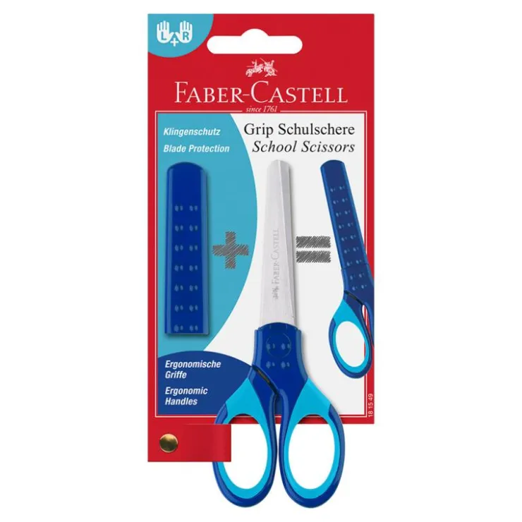 Tijeras escolares Grip azul<Faber castell Hot