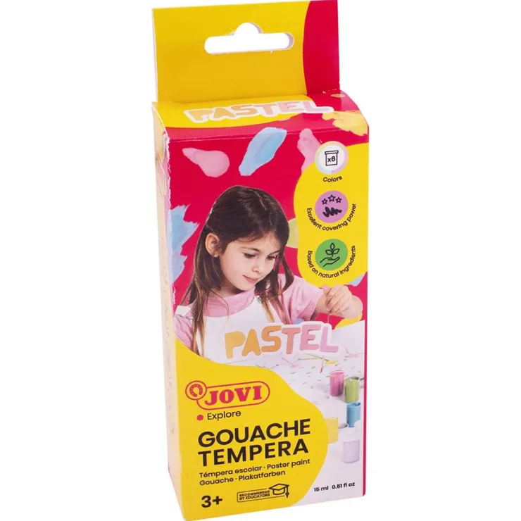 Témpera escolar 6 colores pastel con pincel<Jovi Online
